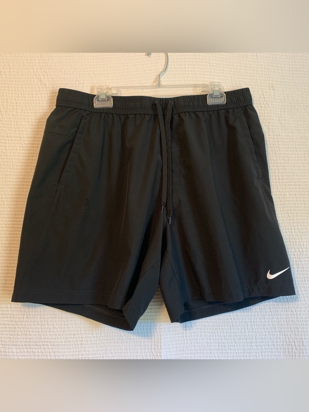 Nike Men’s Black Athletic Running Shorts with White Swoosh